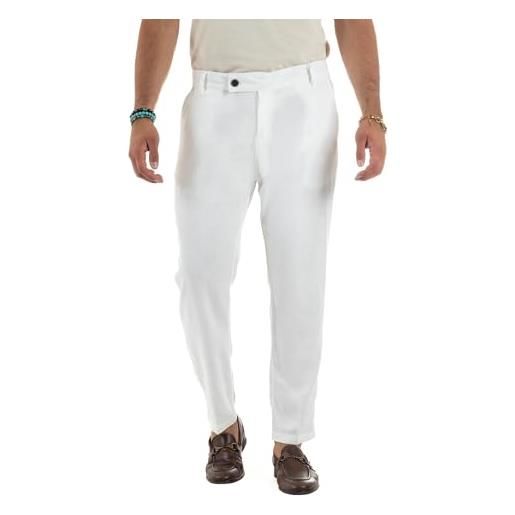 Giosal pantalone uomo classico lino sartoriale elegante elastico abbottonatura allungata casual tinta unita vari colori (it, testo, xxl, regular, regular, bianco)