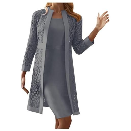 HAOLEI set di abito e cardigan a vita alta, traspirante da donna vestito a tubino con cardigan, elegante per banchetto e cerimonia, estivo corto per primavera ed estate, confortevole