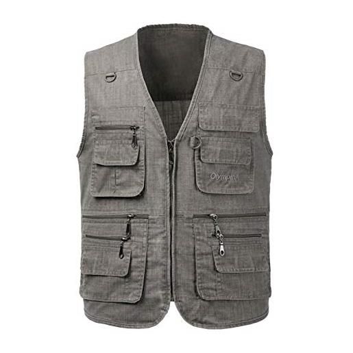 KTWOLEN gilet da pesca da uomo con 16 tasche veste leggero traspirante panciotto ad asciugatura rapida per la fotografia di pesca in campeggio camping, grigio scuro, xl