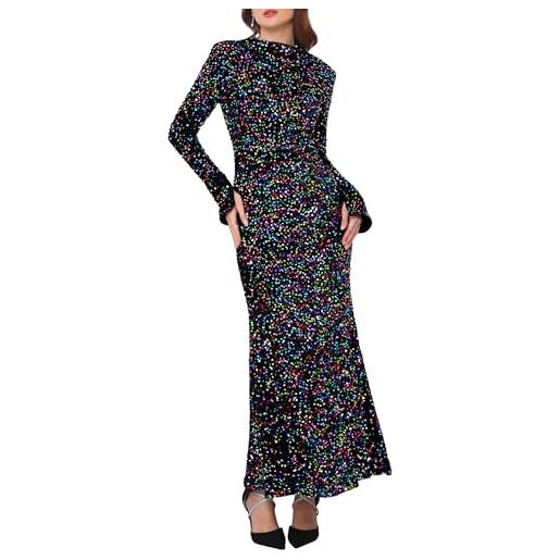 WOMLAYOUT donna abito lungo bodycon in velluto con paillettes da cocktail
