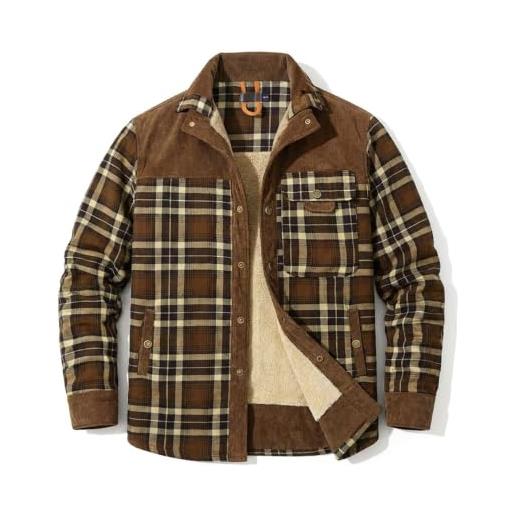 HYPESTFIT uomo giacca flanella pelliccia foderato pulsante caldo lumberjack pile imbottito manica lunga casual