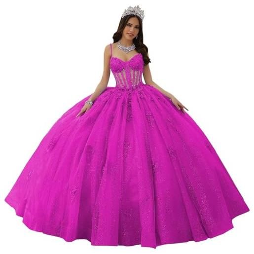 Fuomomo abiti stile quinceanera con spalline sottili abiti stile quinceanera con scollo a cuore applicazioni in pizzo abiti scintillanti in tulle per adolescent mt041