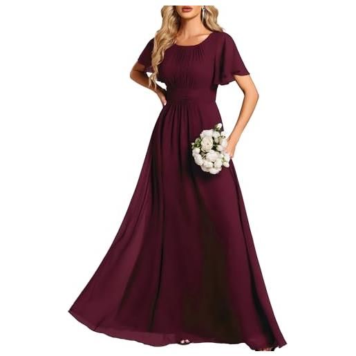 Ever-Pretty abito cerimonia donna eleganti lungo a maniche corta abito damigella d'onore in chiffon vestito donna elegante es01840