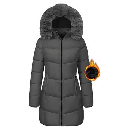 Vancavoo parka donna invernale trapuntato con cappuccio lungo giubbotto | giacca calda idrorepellente con fodera in pile, bordo rimovibile, polsini a costine e tasche zip