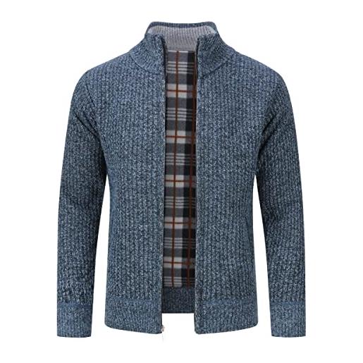 Allthemen cardigan da uomo con cerniera con colletto rialzato pollover sweater invernale lavorato a maglia blu m