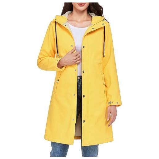 Tuopuda giacca donna in pile giacche con cappuccio lungo giubbotto con cerniera giacca softshell antivento parka impermeabile primavera autunno inverno(giallo, m)