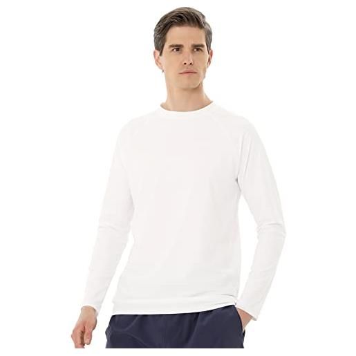 TIZAX maglietta anti uv a manica lunga uomo rash guard shirt costume da bagno upf 50+ protezione solare asciugatura rapida bianco l