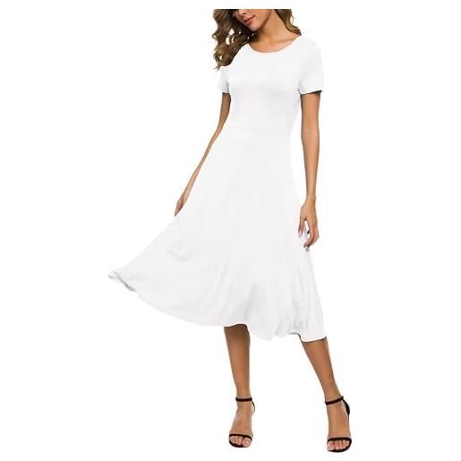 EXCHIC donna manica corta tinta unita girocollo elastico a-line vestito casuale eleganti girocollo midi abito