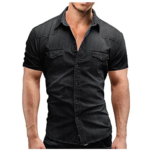kewing camicie di jeans a maniche corte da uomo camicia abbottonata retro summer regular fit top camicie di jeans alla moda