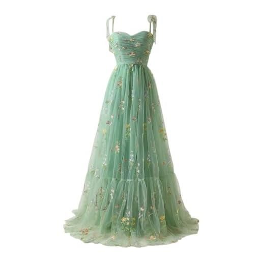 Vhersily abiti damigella d'onore, donna ricamo floreale tulle abiti da ballo, corsetto lungo spaghetti fata ruggine abito da sera formale vestito da festa, vestiti primaverile, da cocktail, raffinato