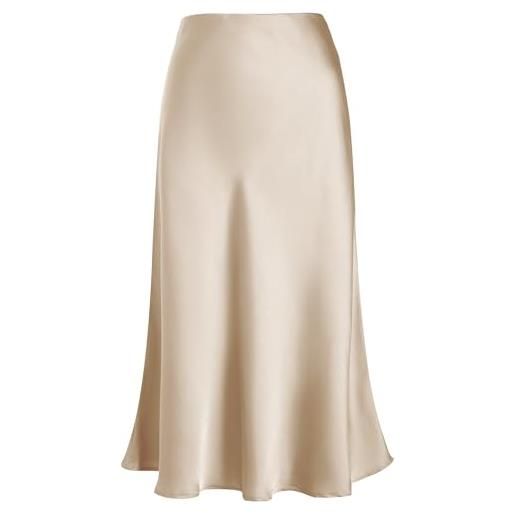 Eisnnu gonna in raso da donna gonna a trapezio lunghezza midi tinta unita a spina di pesce in seta per feste aziendali s-xxxl (it, testo, s, regular, regular, champagne)