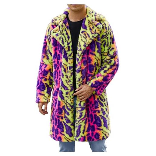WAZHAKU cappotto di pelliccia da uomo lungo in pelliccia sintetica peluche giacca invernale colletto cappotto uomo leopardato inverno caldo moda outdoor lana pelliccia sintetica cardigan giacca