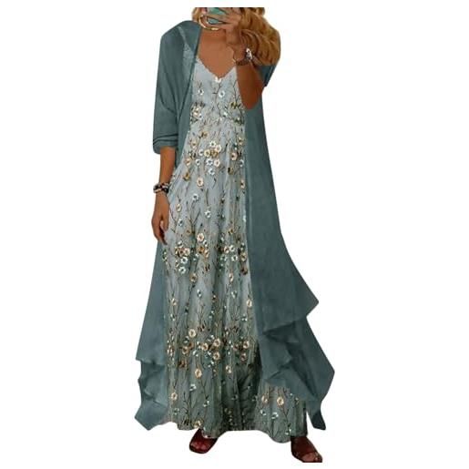 Onsoyours abito donna floreale vestito suit elegante cerimonia sera abiti boho stampa due pezzi set senza maniche spaghettiträger vestiti cardigan in chiffon vacanza spiaggia dress