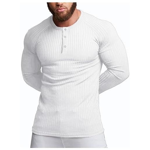 Agilelin cotone maglietta slim fit manica lunga da uomo, maglie uomo casual, mens shirts muscolari, crew neck(bianco/xl)