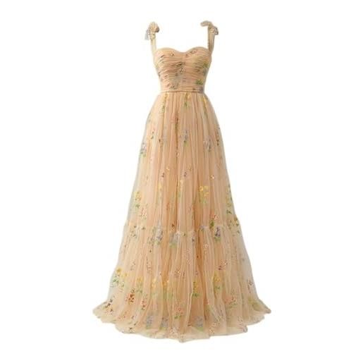 Vhersily abiti damigella d'onore, donna ricamo floreale tulle abiti da ballo, corsetto lungo spaghetti fata ruggine abito da sera formale vestito da festa, vestiti primaverile, da cocktail, raffinato
