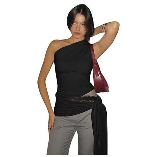 Sukiglam canotta donna elegante top monospalla estive asimmetrico canottiera con cintura senza maniche slim fit canotte sexy maglietta spalla scoperta y2k crop top per feste