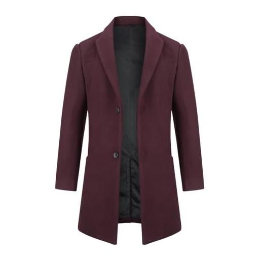 Allthemen cappotto lungo da uomo casual trench invernale in lana cappotti spessa a due petti outerwear a vento parka vino rosso xl