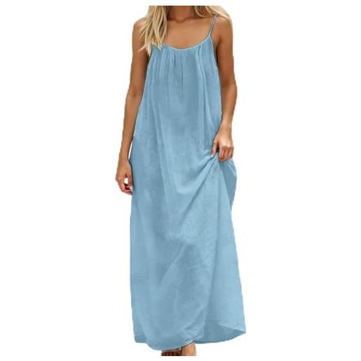 Generico vestito estivo donna lungo lino abito - casual sleevele open back maxi dre loose fit robe housewear dre casual tinta unita senza maniche loose maxi abiti senza schienale con cordino