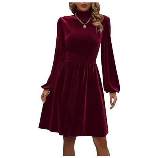 XIVISTO abito da donna vintage vestito a maniche lunghe collo alto elegante vestito da sera in velluto autunno inverno per cocktail feste natalizio