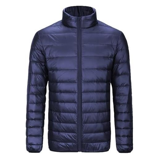 Jamron uomo taglie forti inverno caldo giubbotto piumino con collo alto giacca imbottita trapuntata con tasche multiple blu navy 3xl