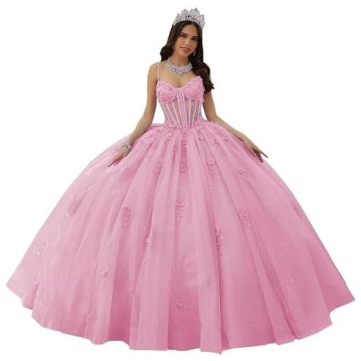 Fuomomo abiti stile quinceanera con spalline sottili abiti stile quinceanera con scollo a cuore applicazioni in pizzo abiti scintillanti in tulle per adolescent mt041