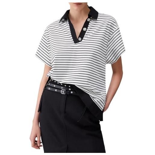 Liu Jo polo righe con bottoni gioiello - bianco/nero t-shirt moda m/c - m