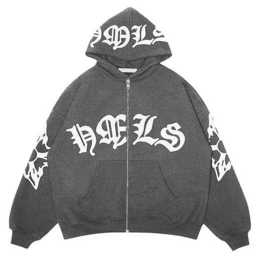 Silver Basic giacca y2k da uomo felpa con cappuccio hip-hop style pullover zip hoodie a maniche lunghe y2k streetwear tops xl, deep. Grey-2