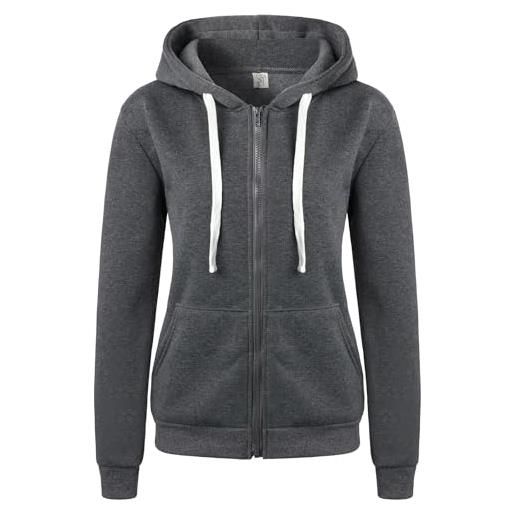 LIAMERHE donna felpa con cappuccio felpa con cappuccio con zip felpa da donna in pile sweatshirt donna spessa lunga classica hoodie maglia manica grigio scuro xxl