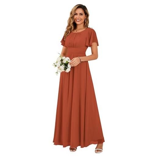 Ever-Pretty abito cerimonia donna eleganti lungo a maniche corta abito damigella d'onore in chiffon vestito donna elegante es01840