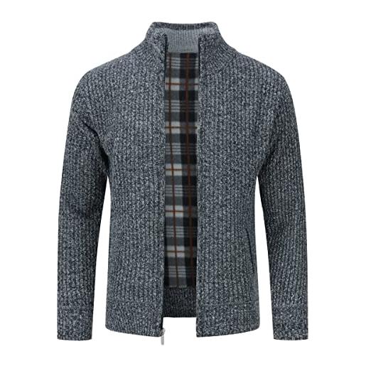 Allthemen cardigan da uomo con cerniera con colletto rialzato pollover sweater invernale lavorato a maglia grigio scuro m