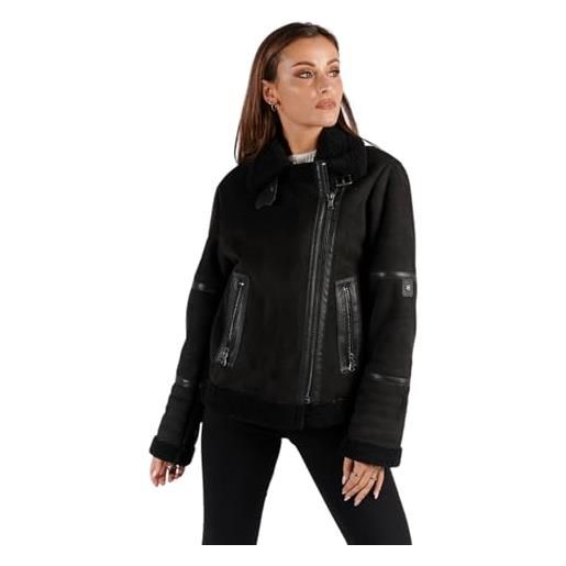BARONE giubbotto montone donna shearling, giubbotto di pelle donna style shearling, pelle di agnello ed alcantara made in italy