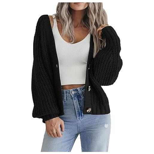 Hotouch cardigan da donna uk manica lunga button down aperto davanti | cardigan corto grosso | capispalla con scollo a v | maglioni larghi | maglione oversize per autunno inverno primavera |