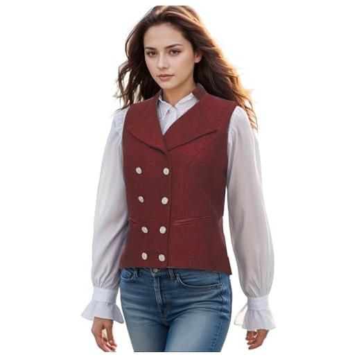 UniqKaliber gilet con scollo a v da donna, in tweed, aderente, da lavoro, da ufficio, doppiopetto, con risvolto elegante