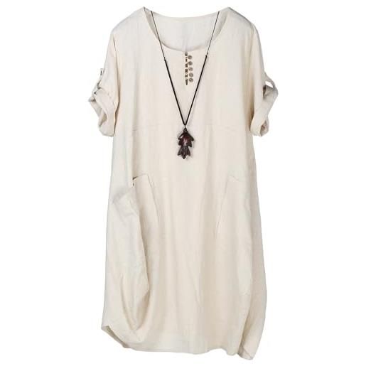 FTCayanz vestito donna manica corta abito tunica midi taglie forti abiti lino camicetta beige 3xl