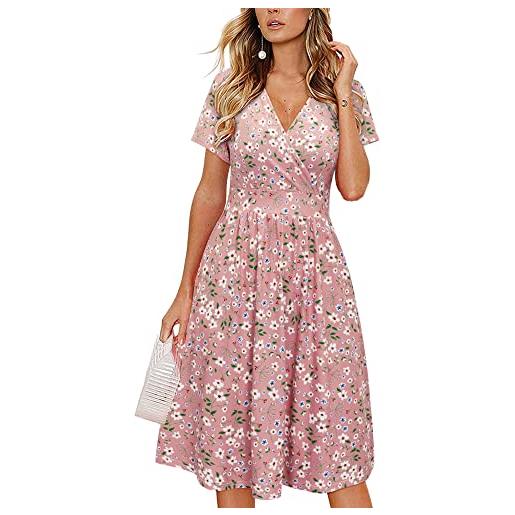 VOTEPRETTY abito estivo da donna manica corta con scollo a v e avvolgente abito al ginocchio con tasche