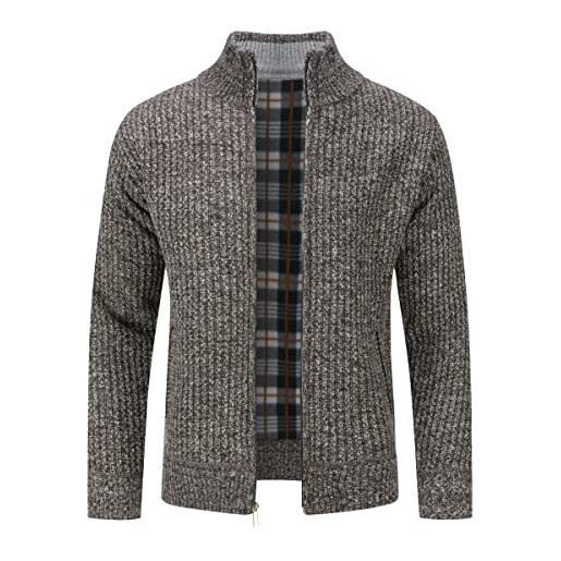 Allthemen cardigan da uomo con cerniera con colletto rialzato pollover sweater invernale lavorato a maglia coffee 3xl