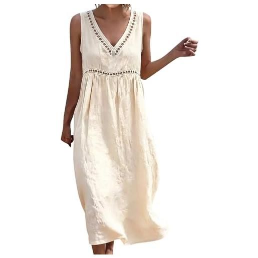 Generico vestiti in lino donna abiti taglie forti estivi donna scollo a v senza maniche lungo abito comodo casual vestiti lunghi donne mare vestito cotone leggero elegante curvy prendisole da spiaggia dress