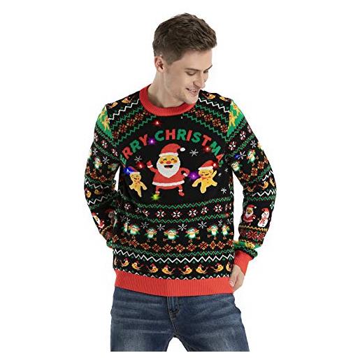 OFF THE RACK uomo unisex led light up ugly christmas jumper sweater for men & women maglione, season's shake off, l regular