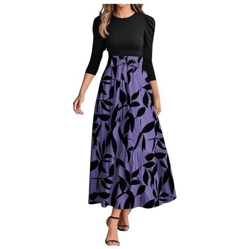 Generico vestito donna elegante manica a 3/4 - vestiti donna eleganti scollo rotondo slim fit stampati, abiti lungo raffinato, dress casual unico adatto per la primavera e l'autunno
