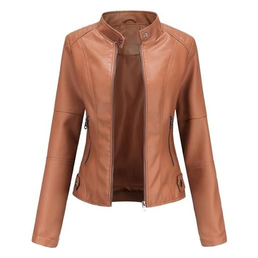 Generic giacca da motociclista in similpelle slim fit da donna, cappotto motociclista in pu, giacca alla moda con cintura, eleganti giacche bomber pelle