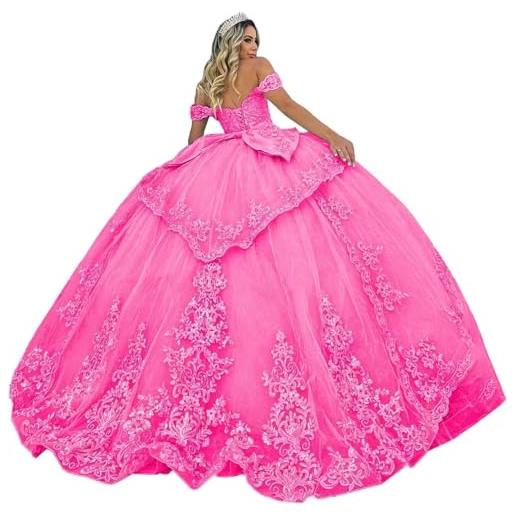 Fuomomo abiti quinceanera in tulle abito da ballo scintillanti applicazioni di pizzo abiti quinceanera con spalle scoperte abito da ballo principessa abito da festa lungo mt038