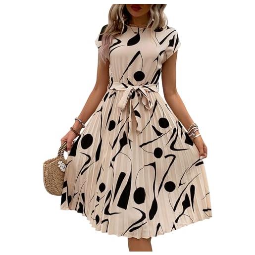 Generico vestido floral mujer manga corta vestidos verano casual playa vacaciones vestido bohemio línea a cinturón plisado