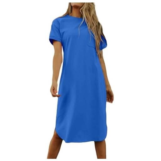 Imily Bela abito estivo da donna, in cotone, a maniche corte, girocollo, mini abito casual con tasche. , blu, l