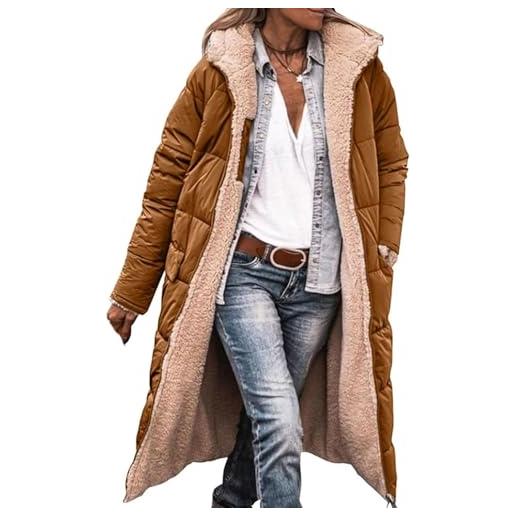 Valtorixia vestiti invernali da donna 2025 cappotti lunghi in pile di shearling oversize con cappuccio, marrone intenso, 3xl