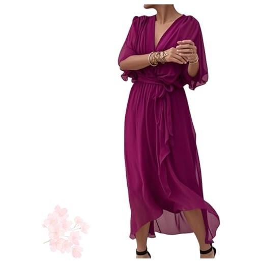 Generisch - abito maxi stiloso ed elegante con scollo a v, abito in chiffon con vita alta, abiti irregolari con maniche a pipistrello, abiti per ospiti di matrimonio, xl