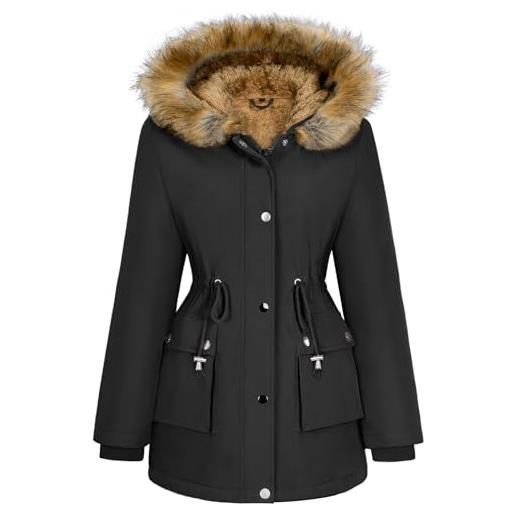 heekpek giubbotto donna invernale cappotto lungo elegante impermeabile parka donna invernale cappotti imbottito calda con cappuccio, nero, s