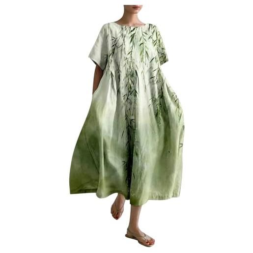 Generico abito estivo da donna boho casual elegante abiti in lino lungo comodo larghe vestiti estivi tinta unita primavera taglie forti vestito boho elasticizzato vintage spiaggia abito da spiaggia