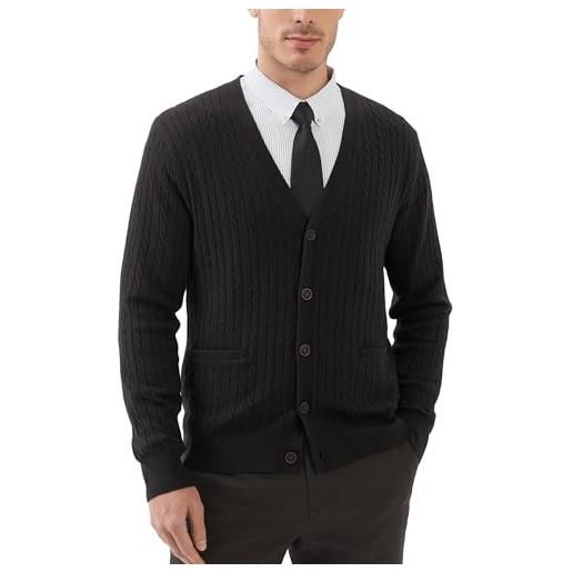 Kallspin maglione da uomo in misto lana con maglia a cavi e scollo a v(nero, m)