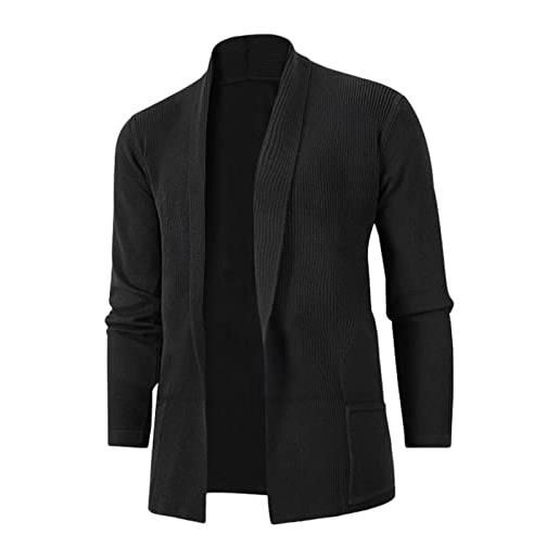 Generic cardigan da uomo leggero slim fit lavorato a maglia con bottoni, maglione in cotone con tasche, giacca con collo a scialle, nero, l