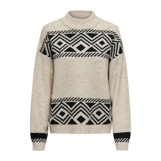 Only maglione da donna onlvictoria l/s a collo alto knt, pumice stone/motivo: jacquard nero, s